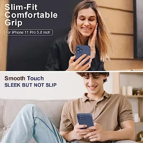 Vooii Compatible with iPhone 11 Pro Case, Upgraded Liquid Silicone with [Flat Edges] [Camera Protection] [Soft Anti-Scratch Microfiber Lining] Phone Case for iPhone 11 Pro 5.8 inch - Navy Blue - VOOII (1)