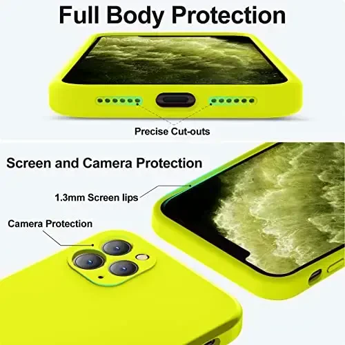 Vooii Compatible with iPhone 11 Pro Case, Upgraded Liquid Silicone with [Flat Edges] [Camera Protection] [Soft Anti-Scratch Microfiber Lining] Phone Case for iPhone 11 Pro 5.8 inch - Neon Lemon - 4