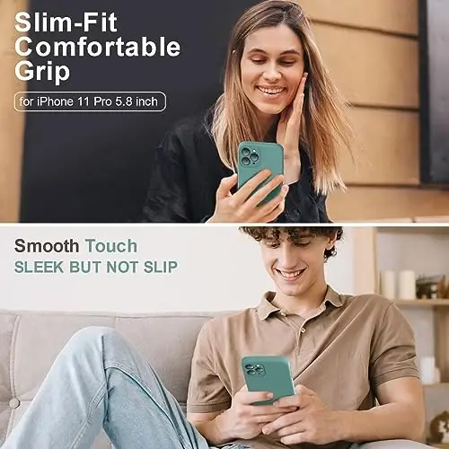 Vooii Compatible with iPhone 11 Pro Case, Upgraded Liquid Silicone with [Flat Edges] [Camera Protection] [Soft Anti-Scratch Microfiber Lining] Phone Case for iPhone 11 Pro 5.8 inch - Pine Green - 2