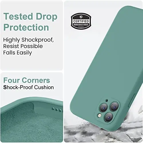 Vooii Compatible with iPhone 11 Pro Case, Upgraded Liquid Silicone with [Flat Edges] [Camera Protection] [Soft Anti-Scratch Microfiber Lining] Phone Case for iPhone 11 Pro 5.8 inch - Pine Green - 5