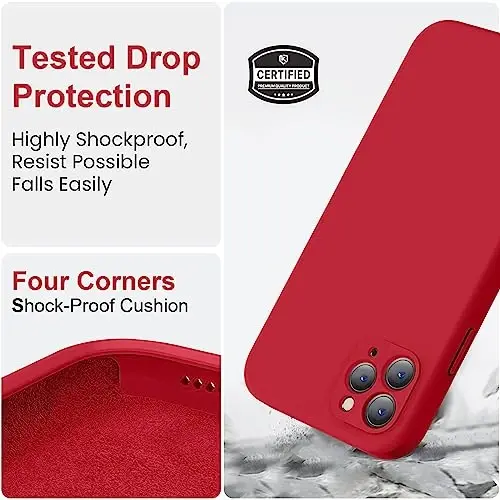 Vooii Compatible with iPhone 11 Pro Case, Upgraded Liquid Silicone with [Flat Edges] [Camera Protection] [Soft Anti-Scratch Microfiber Lining] Phone Case for iPhone 11 Pro 5.8 inch - Red - 5