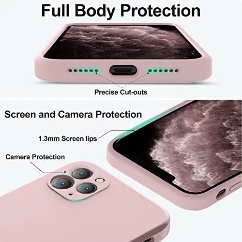 Vooii Compatible with iPhone 11 Pro Case, Upgraded Liquid Silicone with [Flat Edges] [Camera Protection] [Soft Anti-Scratch Microfiber Lining] - Sand Pink - 4