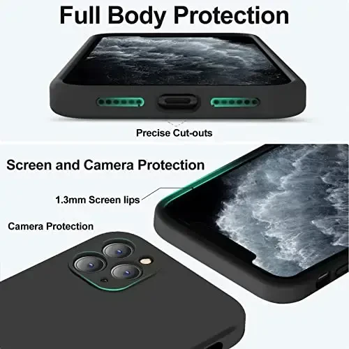 Vooii Compatible with iPhone 11 Pro Max Case, Upgraded Liquid Silicone with [Flat Edges] [Camera Protection] [Soft Anti-Scratch Microfiber Lining] Phone Case for iPhone 11 Pro Max - Black - 4