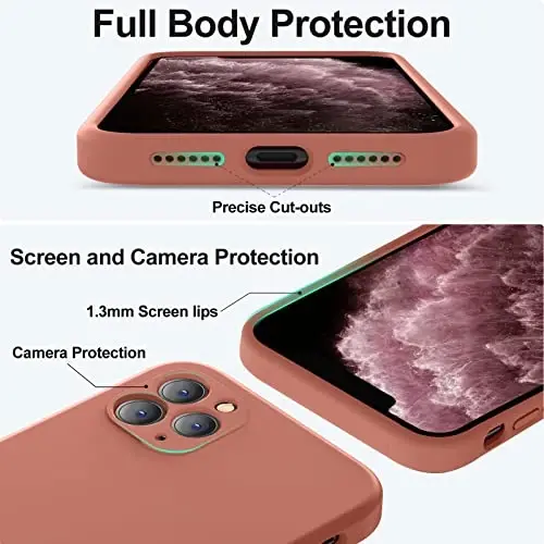 Vooii Compatible with iPhone 11 Pro Max Case, Upgraded Liquid Silicone with [Flat Edges] [Camera Protection] [Soft Anti-Scratch Microfiber Lining] Phone Case for iPhone 11 Pro Max - Caramel - 4