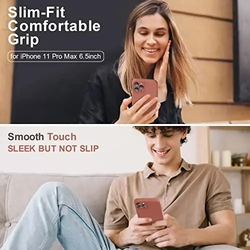 Vooii Compatible with iPhone 11 Pro Max Case, Upgraded Liquid Silicone with [Flat Edges] [Camera Protection] [Soft Anti-Scratch Microfiber Lining] Phone Case for iPhone 11 Pro Max - Caramel - 2