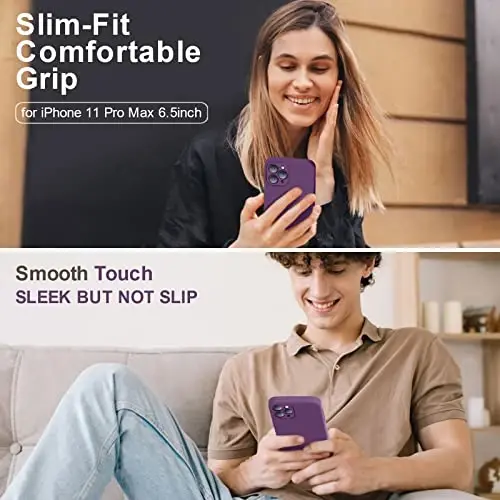 Vooii Compatible with iPhone 11 Pro Max Case, Upgraded Liquid Silicone with [Flat Edges] [Camera Protection] [Soft Anti-Scratch Microfiber Lining] Phone Case for iPhone 11 Pro Max - Grape - 2