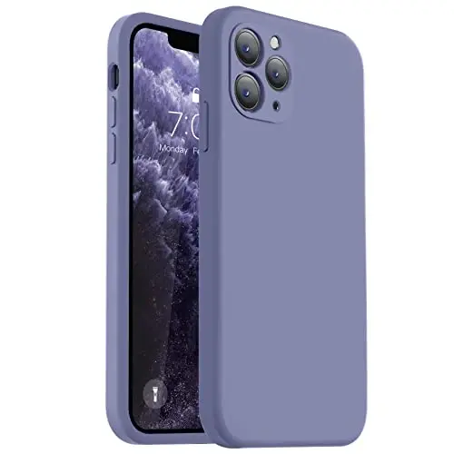 Vooii Compatible with iPhone 11 Pro Max Case, Upgraded Liquid Silicone with [Flat Edges] [Camera Protection] [Soft Anti-Scratch Microfiber Lining] Phone Case for iPhone 11 Pro Max - Lavender Grey 