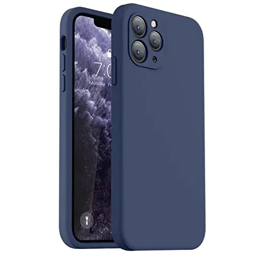 Vooii Compatible with iPhone 11 Pro Max Case, Upgraded Liquid Silicone with [Flat Edges] [Camera Protection] [Soft Anti-Scratch Microfiber Lining] Phone Case for iPhone 11 Pro Max - Navy Blue - VOOII