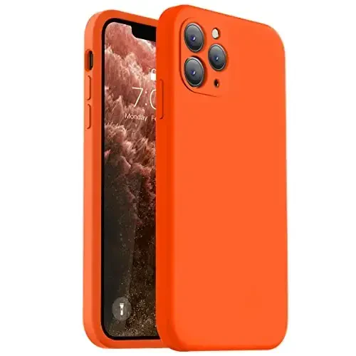 Vooii Compatible with iPhone 11 Pro Max Case, Upgraded Liquid Silicone with [Flat Edges] [Camera Protection] [Soft Anti-Scratch Microfiber Lining] Phone Case for iPhone 11 Pro Max - Neon Orange - VOOII