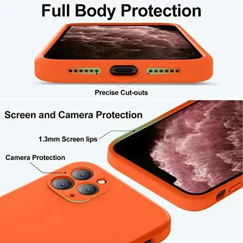 Vooii Compatible with iPhone 11 Pro Max Case, Upgraded Liquid Silicone with [Flat Edges] [Camera Protection] [Soft Anti-Scratch Microfiber Lining] Phone Case for iPhone 11 Pro Max - Neon Orange - 4