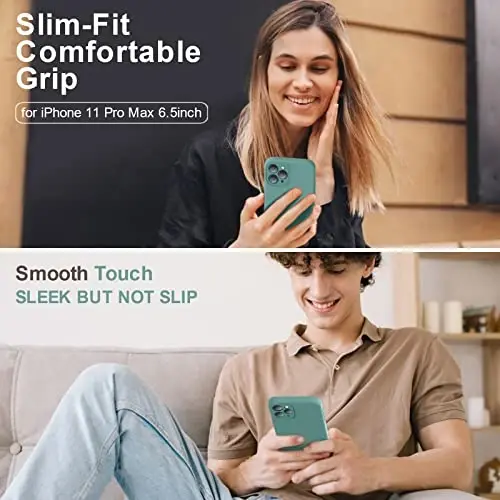 Vooii Compatible with iPhone 11 Pro Max Case, Upgraded Liquid Silicone with [Flat Edges] [Camera Protection] [Soft Anti-Scratch Microfiber Lining] Phone Case for iPhone 11 Pro Max - Pine Green - 2