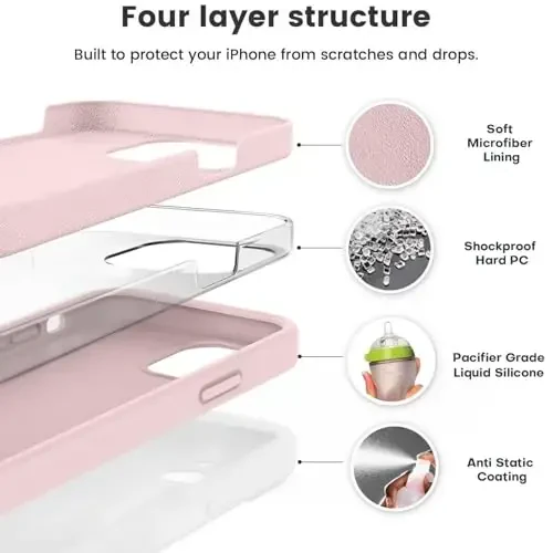 Vooii Compatible with iPhone 12 Case/iPhone 12 Pro Case, Liquid Silicone Upgrade [Soft Anti-Scratch Microfiber Lining] [Shockproof Drop Protection] Phone Case 6.1 inch - Chalk Pink - 2