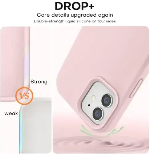Vooii Compatible with iPhone 12 Case/iPhone 12 Pro Case, Liquid Silicone Upgrade [Soft Anti-Scratch Microfiber Lining] [Shockproof Drop Protection] Phone Case 6.1 inch - Chalk Pink - 4