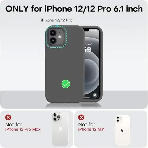 Vooii Compatible with iPhone 12 Case/iPhone 12 Pro Case, Liquid Silicone Upgrade [Soft Anti-Scratch Microfiber Lining] [Shockproof Drop Protection] Phone Case 6.1 inch - Dark Grey - 5