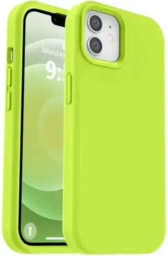 Vooii Compatible with iPhone 12 Case/iPhone 12 Pro Case, Liquid Silicone Upgrade [Soft Anti-Scratch Microfiber Lining] [Shockproof Drop Protection] Phone Case 6.1 inch - Fluorescent Green - 1
