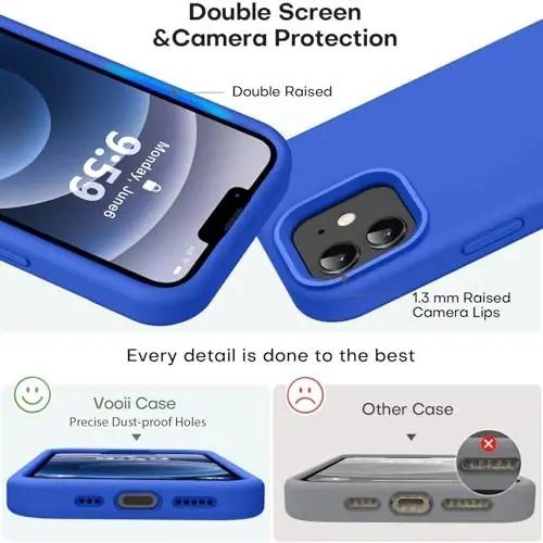 Vooii Compatible with iPhone 12 Case/iPhone 12 Pro Case, Liquid Silicone Upgrade [Soft Anti-Scratch Microfiber Lining] [Shockproof Drop Protection] Phone Case 6.1 inch - Klein Blue - 3