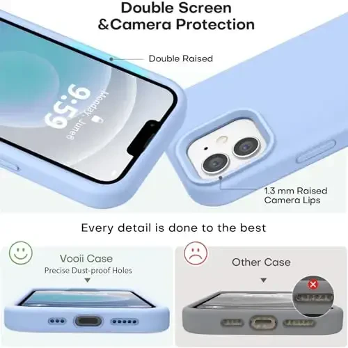 Vooii Compatible with iPhone 12 Case/iPhone 12 Pro Case, Liquid Silicone Upgrade [Soft Anti-Scratch Microfiber Lining] [Shockproof Drop Protection] Phone Case 6.1 inch - Light Blue - 3