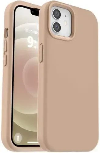 Vooii Compatible with iPhone 12 Case/iPhone 12 Pro Case, Liquid Silicone Upgrade [Soft Anti-Scratch Microfiber Lining] [Shockproof Drop Protection] Phone Case 6.1 inch - Light Brown - VOOII