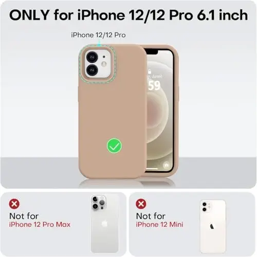 Vooii Compatible with iPhone 12 Case/iPhone 12 Pro Case, Liquid Silicone Upgrade [Soft Anti-Scratch Microfiber Lining] [Shockproof Drop Protection] Phone Case 6.1 inch - Light Brown - 5