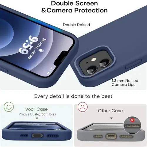 Vooii Compatible with iPhone 12 Case/iPhone 12 Pro Case, Liquid Silicone Upgrade [Soft Anti-Scratch Microfiber Lining] [Shockproof Drop Protection] Phone Case 6.1 inch - Navy Blue - 3