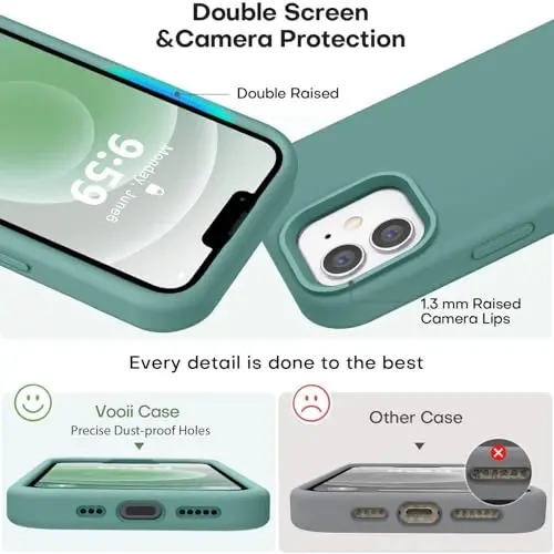 Vooii Compatible with iPhone 12 Case/iPhone 12 Pro Case, Liquid Silicone Upgrade [Soft Anti-Scratch Microfiber Lining] [Shockproof Drop Protection] Phone Case 6.1 inch - Pine Green - 3
