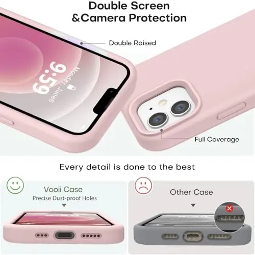 Vooii Compatible with iPhone 12 Case/iPhone 12 Pro Case, Liquid Silicone Upgrade [Soft Anti-Scratch Microfiber Lining] [Shockproof Drop Protection] Phone Case 6.1 inch - Pink Sand - 3
