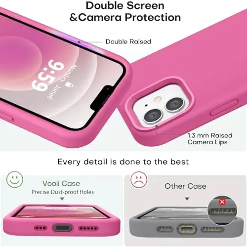 Vooii Compatible with iPhone 12 Case/iPhone 12 Pro Case, Liquid Silicone Upgrade [Soft Anti-Scratch Microfiber Lining] [Shockproof Drop Protection] Phone Case 6.1 inch - Pitaya - 3