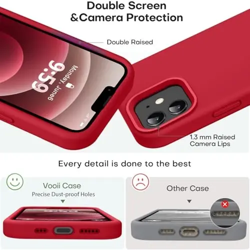 Vooii Compatible with iPhone 12 Case/iPhone 12 Pro Case, Liquid Silicone Upgrade [Soft Anti-Scratch Microfiber Lining] [Shockproof Drop Protection] Phone Case 6.1 inch - Red - 3