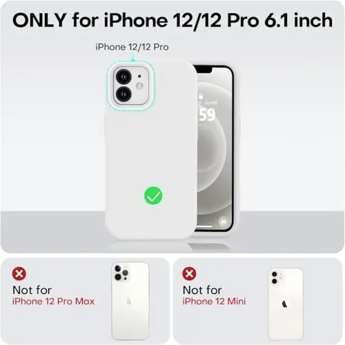 Vooii Compatible with iPhone 12 Case/iPhone 12 Pro Case, Liquid Silicone Upgrade [Soft Anti-Scratch Microfiber Lining] [Shockproof Drop Protection] Phone Case 6.1 inch - White - 5