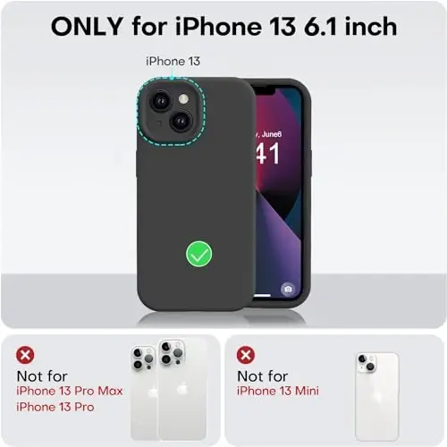 Vooii Compatible with iPhone 13 Case, Liquid Silicone Upgrade [Camera Protection] [Soft Anti-Scratch Microfiber Lining] Shockproof Phone Case for iPhone 13 6.1 inch - Black - 5