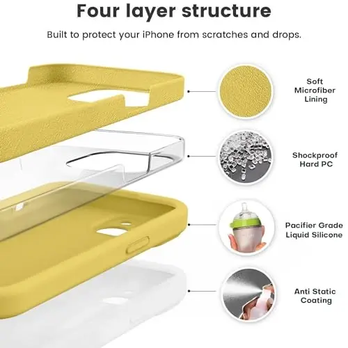 Vooii Compatible with iPhone 13 Case, Liquid Silicone Upgrade [Camera Protection] [Soft Anti-Scratch Microfiber Lining] Shockproof Phone Case for iPhone 13 6.1 inch - Canary Yellow - VOOII (1)