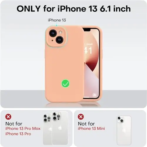 Vooii Compatible with iPhone 13 Case, Liquid Silicone Upgrade [Camera Protection] [Soft Anti-Scratch Microfiber Lining] Shockproof Phone Case for iPhone 13 6.1 inch - Cantaloupe - 5