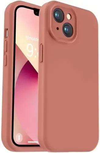 Vooii Compatible with iPhone 13 Case, Liquid Silicone Upgrade [Camera Protection] [Soft Anti-Scratch Microfiber Lining] Shockproof Phone Case for iPhone 13 6.1 inch - Caramel - VOOII
