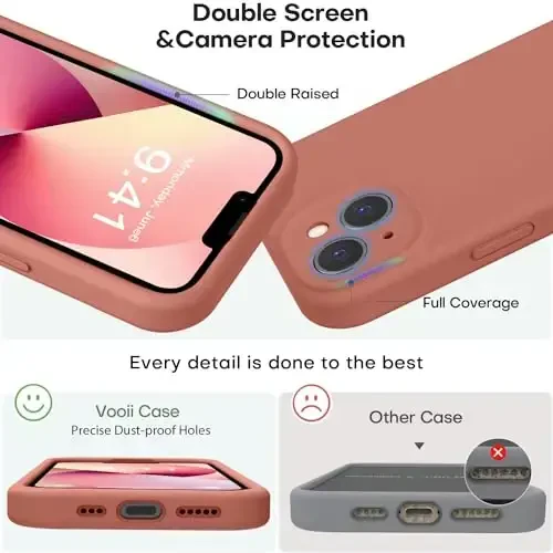 Vooii Compatible with iPhone 13 Case, Liquid Silicone Upgrade [Camera Protection] [Soft Anti-Scratch Microfiber Lining] Shockproof Phone Case for iPhone 13 6.1 inch - Caramel - 3