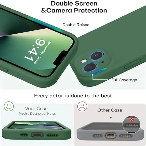 Vooii Compatible with iPhone 13 Case, Liquid Silicone Upgrade [Camera Protection] [Soft Anti-Scratch Microfiber Lining] Shockproof Phone Case for iPhone 13 6.1 inch - Green - 3