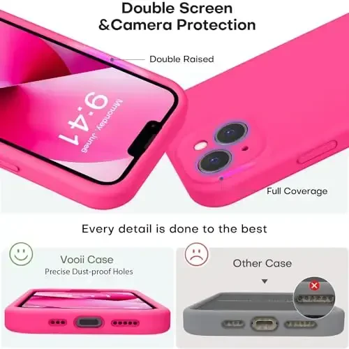 Vooii Compatible with iPhone 13 Case, Liquid Silicone Upgrade [Camera Protection] [Soft Anti-Scratch Microfiber Lining] Shockproof Phone Case for iPhone 13 6.1 inch - Hot Pink - 3