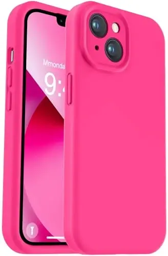 Vooii Compatible with iPhone 13 Case, Liquid Silicone Upgrade [Camera Protection] [Soft Anti-Scratch Microfiber Lining] Shockproof Phone Case for iPhone 13 6.1 inch - Hot Pink - VOOII