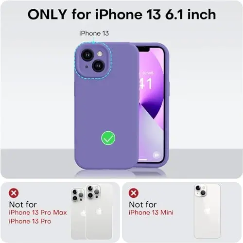 Vooii Compatible with iPhone 13 Case, Liquid Silicone Upgrade [Camera Protection] [Soft Anti-Scratch Microfiber Lining] Shockproof Phone Case for iPhone 13 6.1 inch - Iris - 5