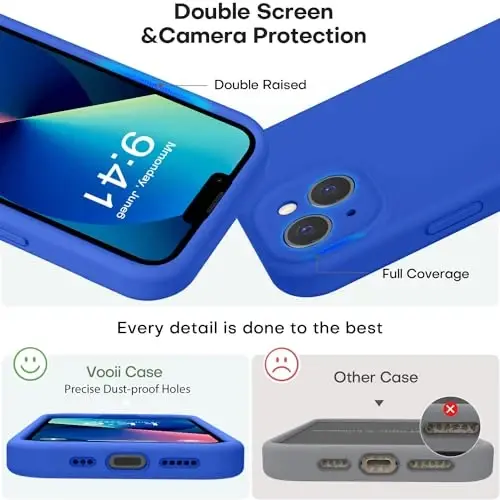 Vooii Compatible with iPhone 13 Case, Liquid Silicone Upgrade [Camera Protection] [Soft Anti-Scratch Microfiber Lining] Shockproof Phone Case for iPhone 13 6.1 inch - Klein Blue - 3