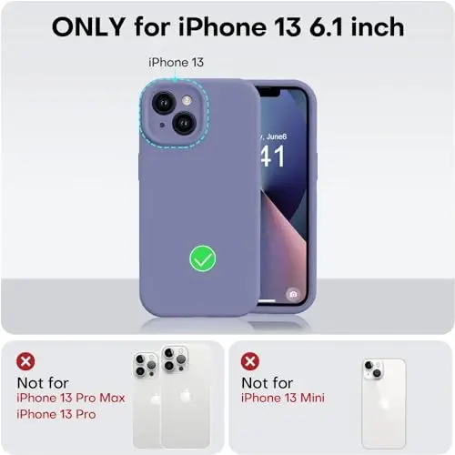 Vooii Compatible with iPhone 13 Case, Liquid Silicone Upgrade [Camera Protection] [Soft Anti-Scratch Microfiber Lining] Shockproof Phone Case for iPhone 13 6.1 inch - Lavender Grey - 5