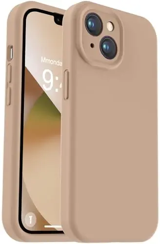 Vooii Compatible with iPhone 13 Case, Liquid Silicone Upgrade [Camera Protection] [Soft Anti-Scratch Microfiber Lining] Shockproof Phone Case for iPhone 13 6.1 inch - Light Brown 