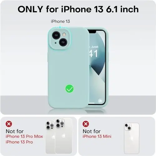 Vooii Compatible with iPhone 13 Case, Liquid Silicone Upgrade [Camera Protection] [Soft Anti-Scratch Microfiber Lining] Shockproof Phone Case for iPhone 13 6.1 inch - Mint - 5