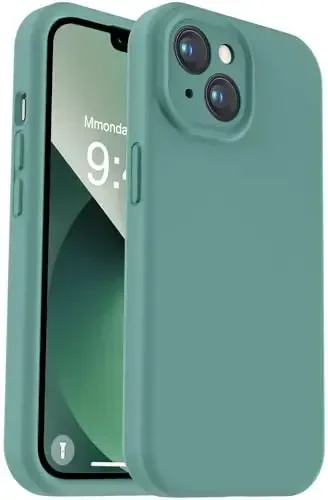 Vooii Compatible with iPhone 13 Case, Liquid Silicone Upgrade [Camera Protection] [Soft Anti-Scratch Microfiber Lining] Shockproof Phone Case for iPhone 13 6.1 inch - Pine Green - 1