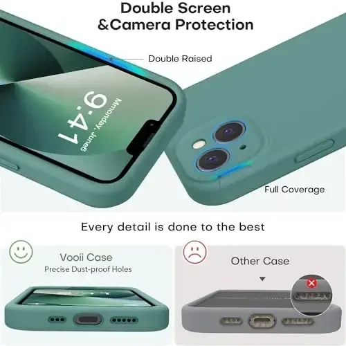 Vooii Compatible with iPhone 13 Case, Liquid Silicone Upgrade [Camera Protection] [Soft Anti-Scratch Microfiber Lining] Shockproof Phone Case for iPhone 13 6.1 inch - Pine Green - 3