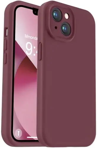 Vooii Compatible with iPhone 13 Case, Liquid Silicone Upgrade [Camera Protection] [Soft Anti-Scratch Microfiber Lining] Shockproof Phone Case for iPhone 13 6.1 inch - Plum - VOOII