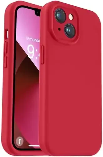 Vooii Compatible with iPhone 13 Case, Liquid Silicone Upgrade [Camera Protection] [Soft Anti-Scratch Microfiber Lining] Shockproof Phone Case for iPhone 13 6.1 inch - Red - VOOII