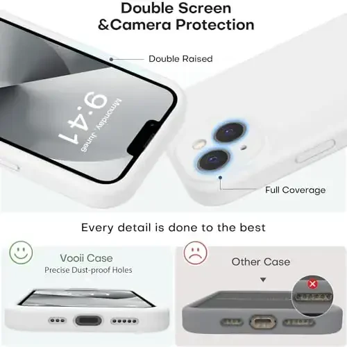 Vooii Compatible with iPhone 13 Case, Liquid Silicone Upgrade [Camera Protection] [Soft Anti-Scratch Microfiber Lining] Shockproof Phone Case for iPhone 13 6.1 inch - White - 3