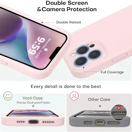 Vooii Compatible with iPhone 13 Pro Case, Liquid Silicone Upgrade [Camera Protection] [Soft Anti-Scratch Microfiber Lining] Shockproof Phone Case for iPhone 13 Pro 6.1 inch - Chalk Pink - 3