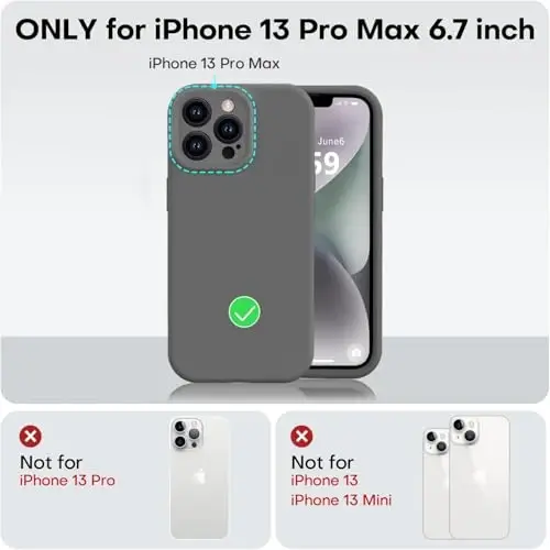 Vooii Compatible with iPhone 13 Pro Case, Liquid Silicone Upgrade [Camera Protection] [Soft Anti-Scratch Microfiber Lining] Shockproof Phone Case for iPhone 13 Pro 6.1 inch - Dark Grey - 5
