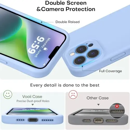 Vooii Compatible with iPhone 13 Pro Case, Liquid Silicone Upgrade [Camera Protection] [Soft Anti-Scratch Microfiber Lining] Shockproof Phone Case for iPhone 13 Pro 6.1 inch - Light Blue - 3